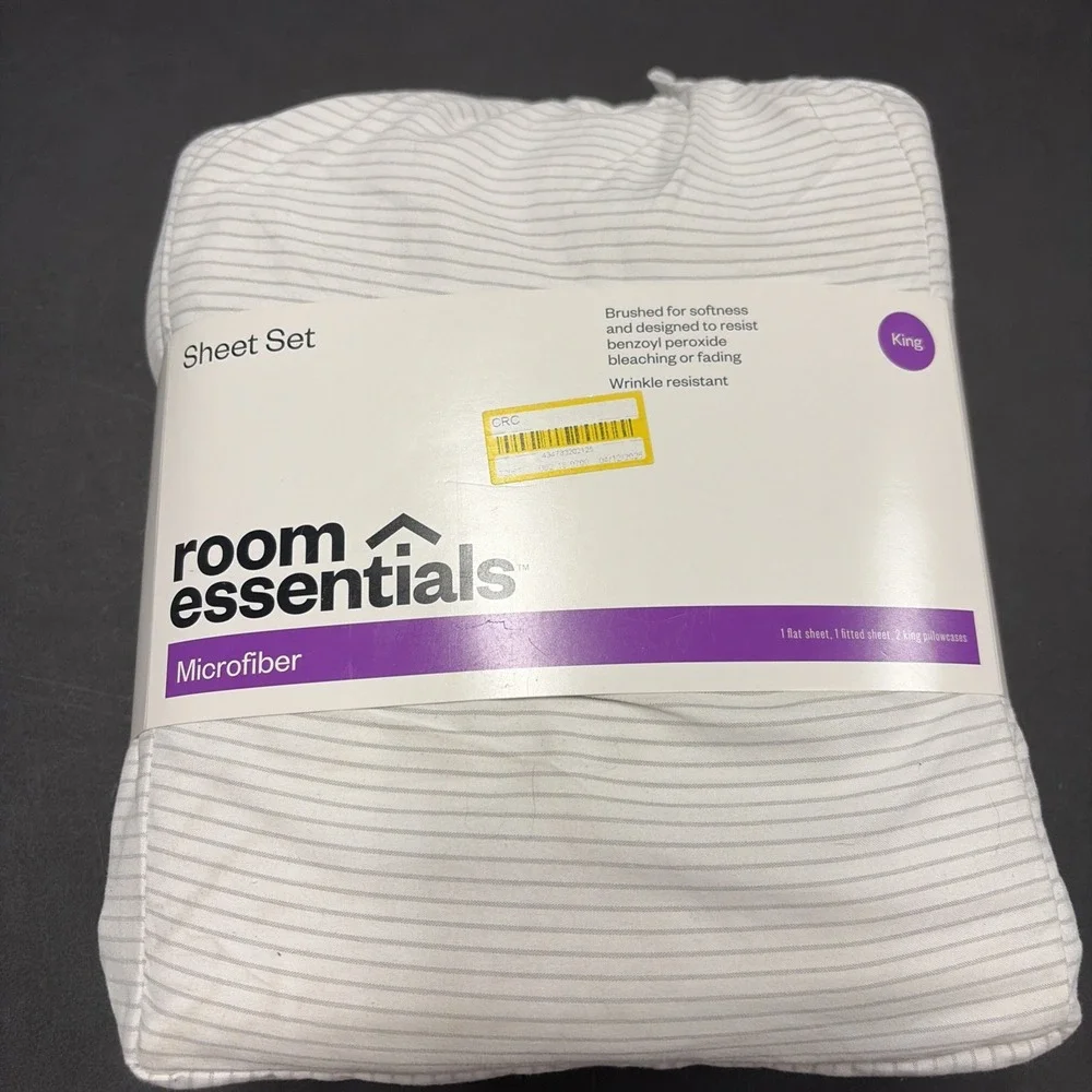 White Room Essentials Microfiber Sheet Set With Gray Stripes Size King
